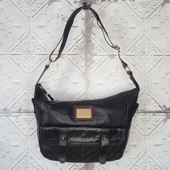 Black Leather Tommy Hilfiger Shoulder Bag Metal Plate - Picture 1 of 8